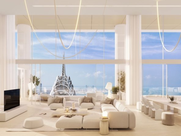 Villa de luxe à Dubai avec vue sur la mer et piscine privée.