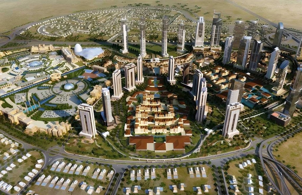 Vue aérienne d’un quartier résidentiel familial à Dubailand