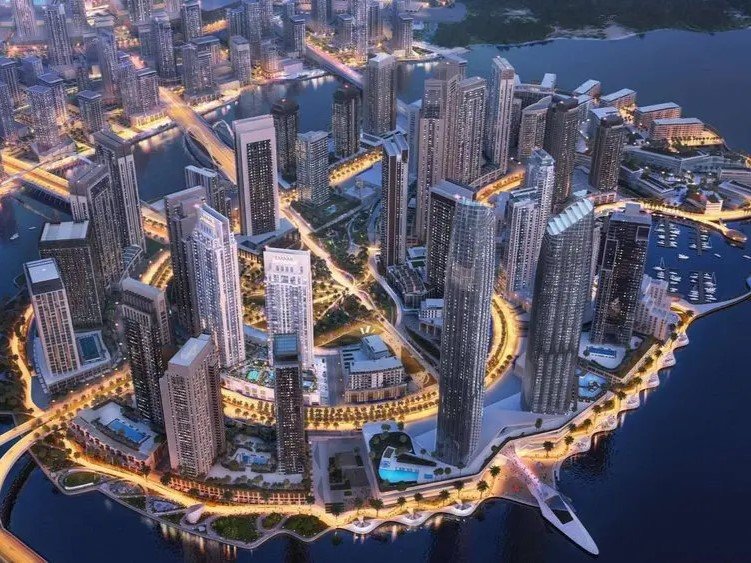 Vue du chantier de Dubai Creek Harbour et des futures résidences Emaar